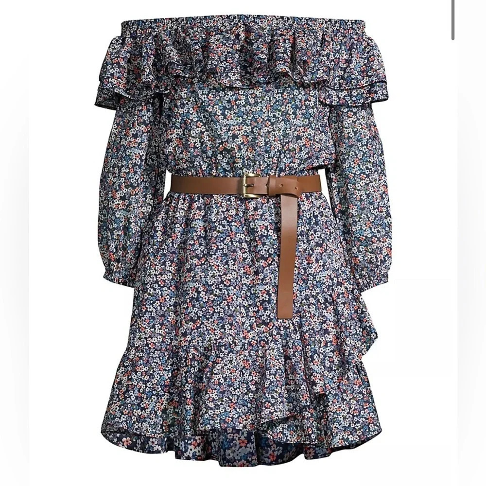 ! Nwt MICHAEL Michael Kors Bare Shoulder Belted Dress sz M
